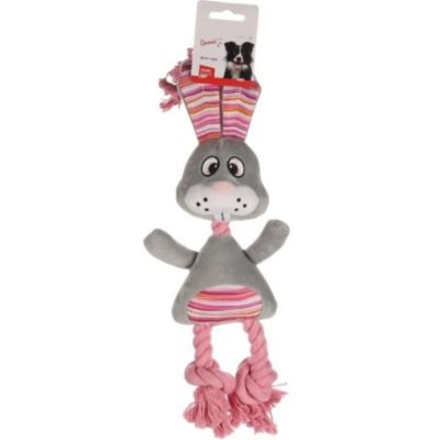 Peluche Lapin gris avec corde pieno 38 cm, pour chien