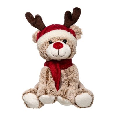 Peluche renne brun avec bonnet H35cm - Atmosphera