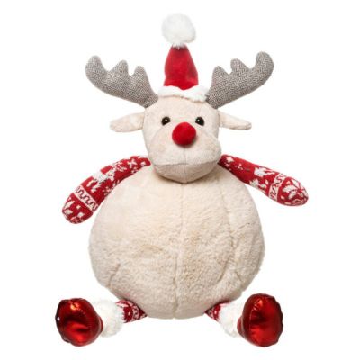 Peluche renne chapeau rouge h 40 cm - feeric lights & christmas