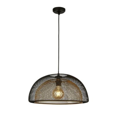 Pendentif en maille double couche Searchlight Honeycomb 1 lumière, extérieur noir avec intérieur doré