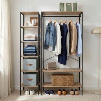 Penderie 2 étagères style industriel Napari bois et métal H. 190 x L. 90 cm
