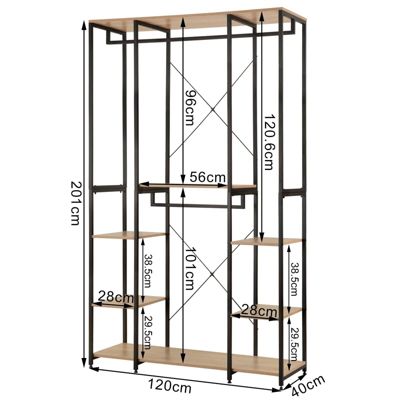 Penderie Bois + Acier Dressing Chambre 201 cm