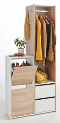 Penderie d cor ch ne et blanc l. 69 5 x P. 40 x H. 178 3 cm meuble chaussures 2 compartiments