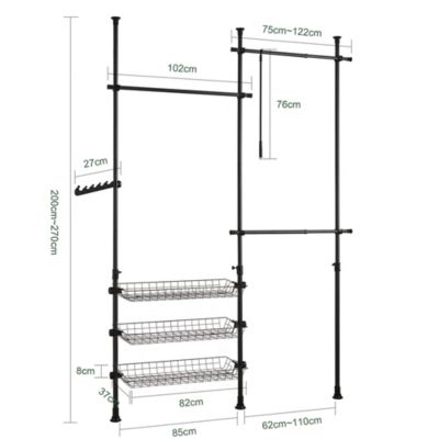 Penderie Garde-Robe 3 Barres 3 paniers Télescopique Système Herkule, FRG34-SCH, SoBuy