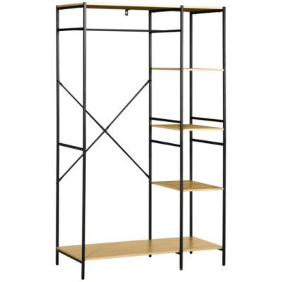 Penderie portant à vêtements style industriel - tringle, 4 étagères - dim. 100 x 46 x 170,5 cm - métal effet chêne clair