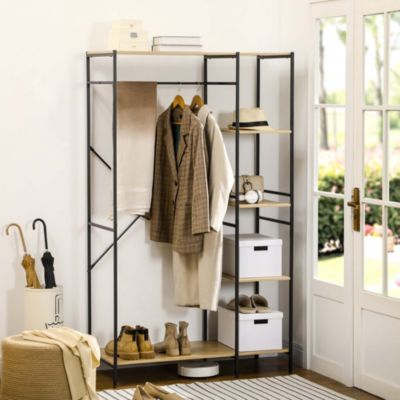 Penderie portant à vêtements style industriel - tringle, 4 étagères - dim. 100 x 46 x 170,5 cm - métal effet chêne clair