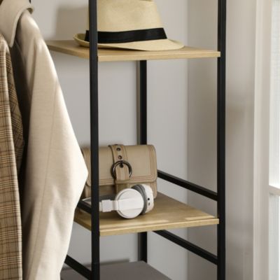 Penderie portant à vêtements style industriel - tringle, 4 étagères - dim. 100 x 46 x 170,5 cm - métal effet chêne clair