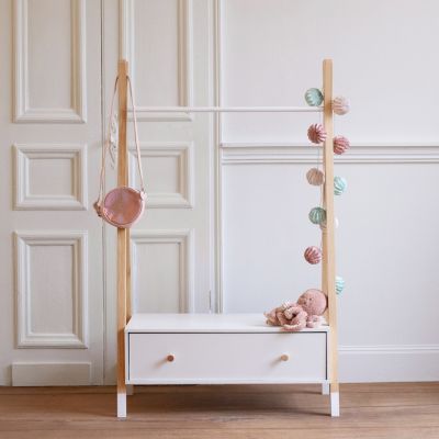 Penderie pour enfant bois et blanche avec tiroir LOU - HAPPY GARDEN