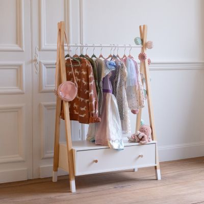 Penderie pour enfant bois et blanche avec tiroir LOU - HAPPY GARDEN