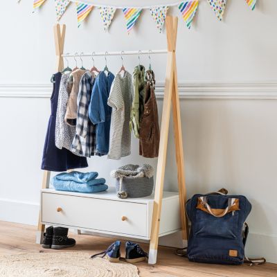Penderie pour enfant bois et blanche avec tiroir LOU - HAPPY GARDEN