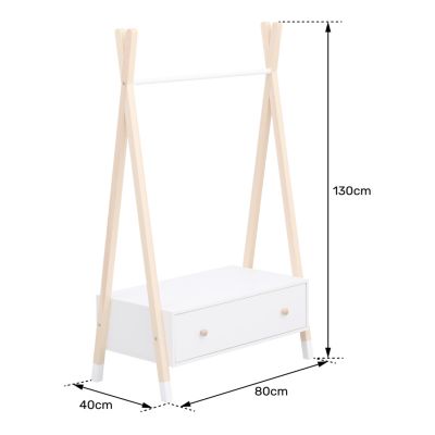 Penderie pour enfant bois et blanche avec tiroir LOU - HAPPY GARDEN