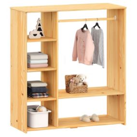 Penderie pour enfant RAFAEL avec étagères en pin massif, portant à vêtements montessori en bois coloris naturel/blanc
