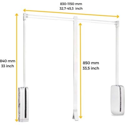 Penderie rabattable blanche pour armoire Sling Largeur télescopique réglable de 83 à 115 cm