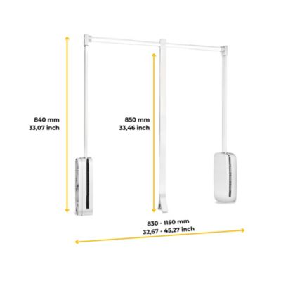 Penderie rabattable blanche pour armoire Sling Largeur télescopique réglable de 83 à 115 cm