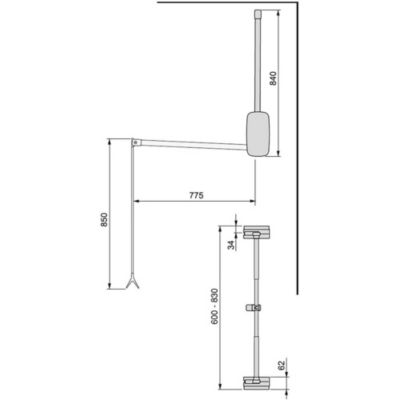 Penderie rabattable chroméee pour armoire Sling Largeur télescopique de 60 à 83 cm
