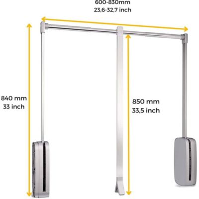 Penderie rabattable chroméee pour armoire Sling Largeur télescopique de 60 à 83 cm