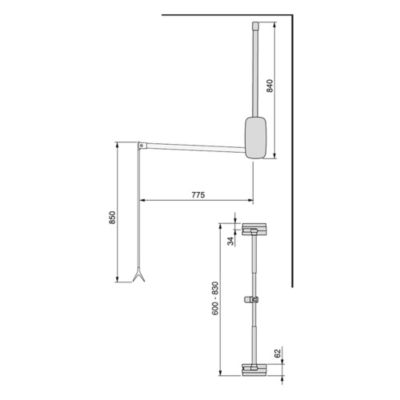 Penderie rabattable chroméee pour armoire Sling Largeur télescopique de 60 à 83 cm
