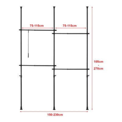 Penderie télescopique Kemi acier laqué 150 - 230 cm noir en.casa