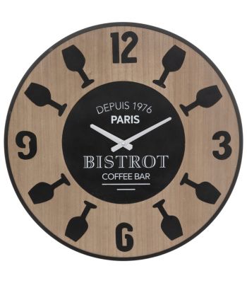 Pendule murale Bistrot en métal noir et bois D 57 cm