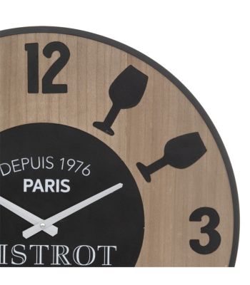 Pendule murale Bistrot en métal noir et bois D 57 cm