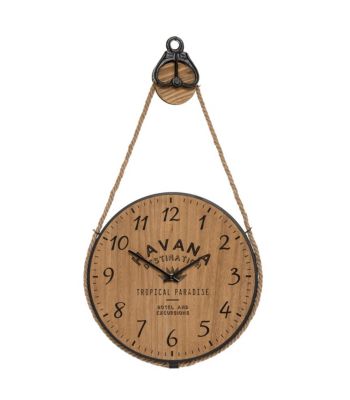 Pendule murale forme poulie en Bois et Métal D 40 cm