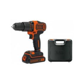 Perceuse à percussion sans fil 18V + Batterie lithium 1,5Ah Black + Decker + Chargeur + Coffret rangement