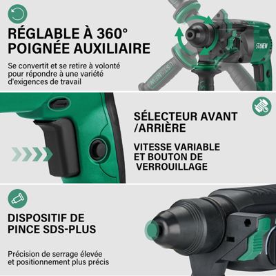 Perceuse à percussion SDS Plus filaire 950 W, avec jeu d'accessoires 16 pièces, 0-1150 tr/min/5100 coups/min, adaptée au béton, à