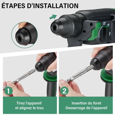 Perceuse à percussion SDS Plus filaire 950 W, avec jeu d'accessoires 16 pièces, 0-1150 tr/min/5100 coups/min, adaptée au béton, à