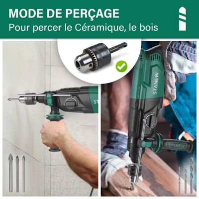 Perceuse à percussion SDS Plus filaire 950 W, avec jeu d'accessoires 16 pièces, 0-1150 tr/min/5100 coups/min, adaptée au béton, à