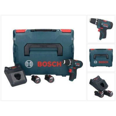 Perceuse-visseuse 12V GSR 12V-15 + 2 batteries 2Ah + chargeur + coffret L-BOXX - BOSCH - 0601868109