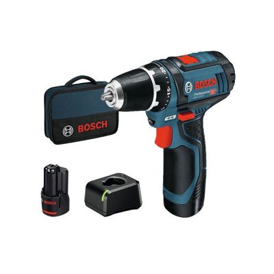 Perceuse-visseuse 12V GSR 12V-15 + 2 batteries 2Ah + chargeur + sacoche - BOSCH - 060186810F