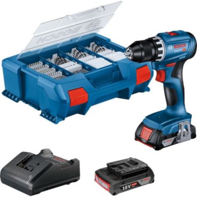 Perceuse-visseuse 18V GSR 18V-45 avec accessoires + 2 batteries 2Ah + chargeur + coffret L-CASE PICK & CLICK - BOSCH - 06019K3205