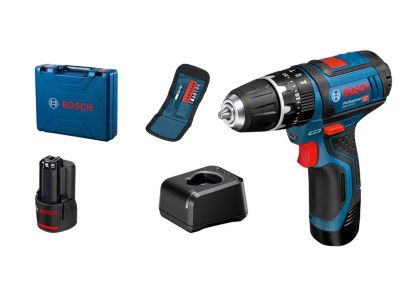 Perceuse-visseuse a percussion Bosch professional GSB 12V-15 + 10accessoires (+2batteries 2,0Ah)