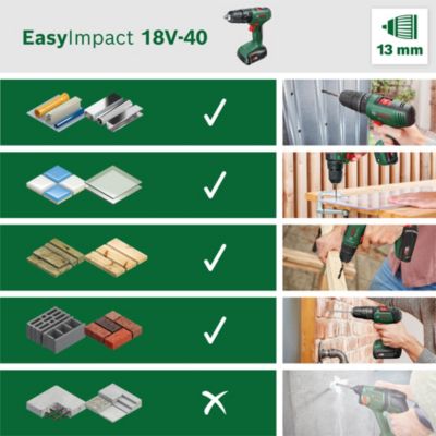 Perceuse visseuse à percussion sans fil Bosch EasyImpact 18V-40 18V - 2x2Ah