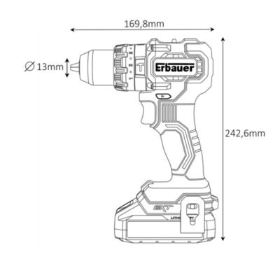 Perceuse visseuse à percussion sans fil Erbauer 18V ERI1092COM 75 Nm 2x2Ah