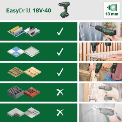 Perceuse visseuse - Bosch - EasyDrill 18V-40 - Sans batterie - Mandrin 13 mm - 2 vitesses
