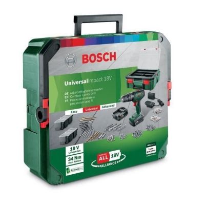 Perceuse visseuse Bosch UniversalDrill 18 2 batteries 1,5Ah + SystemBox + 241 accessoires
