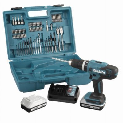 Perceuse visseuse à percussion 18 V 42 Nm 2 batteries 18V 2Ah BL1820G chargeur 74 pièces HP488DAEX1