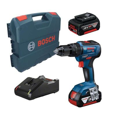 Perceuse-visseuse à percussion 18V GSB 18V-55 + 2 batteries 4Ah + chargeur + coffret L-BOXX - BOSCH - 06019H5300