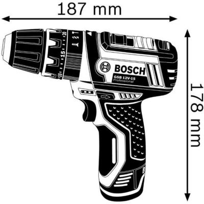 Perceuse-visseuse à percussion GSB 12V-15 BOSCH - 12 V, 30 Nm, 2 batteries 2,0 Ah, chargeur, sacoche