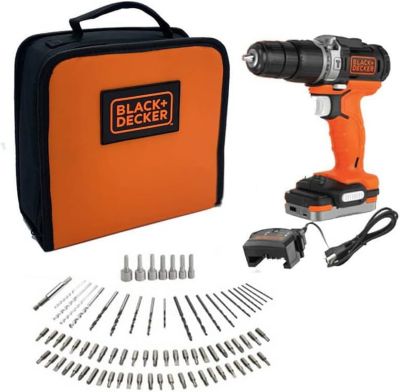 Perceuse-visseuse à percussion sans fil 12 V avec batterie 1,5 Ah et kit 80 accessoires - BDCHD12S1A