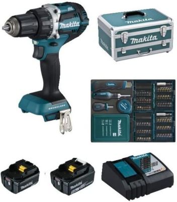 Perceuse-visseuse sans fil 18V 13 mm MAKITA DDF484RTX6 - 2 batteries 18V 5Ah, chargeur rapide, coffret alu 96 accessoires