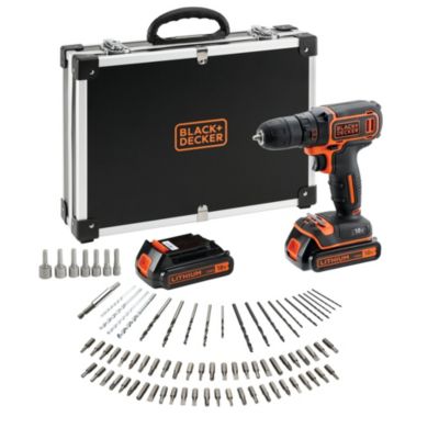 Perceuse-Visseuse sans fil 18V dans malette avec 2 batteries 1,5 Ah et chargeur + 80 accessoires BLACK+DECKER BDCDC18BAFC-QW