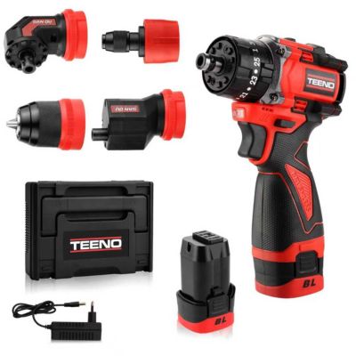 Perceuse-visseuse sans fil 4-en-1, moteur sans balais 18 V, 45 Nm, 25 et 3 réglages, 2 batteries 2,0 Ah