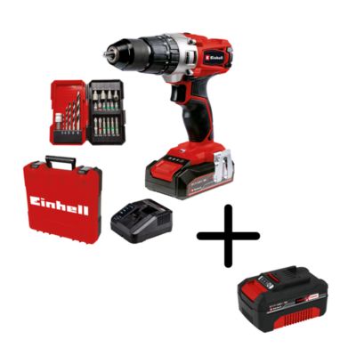 Perceuse visseuse sans fil Einhell 18V TE-CD 18/2 LI-I (1x2.5Ah + 1x4Ah) + accessoires