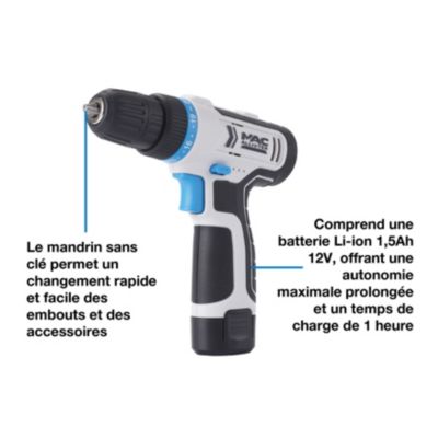Perceuse visseuse sans fil Mac Allister 12V 15Nm MDD12-Li - 1x1.5ah