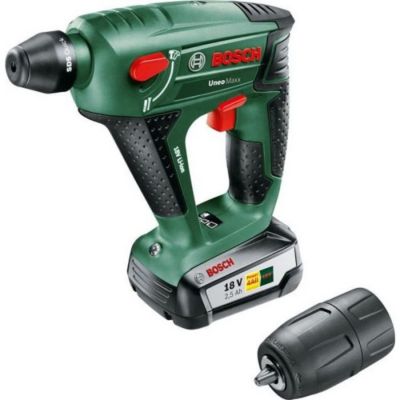 Perforateur 0,6J sans fil 18V Bosch - Uneo Maxx -SDS, 1 batterie 2,5 Ah, 1 chargeur AL1830CV, coffret, accessoires forets, embo