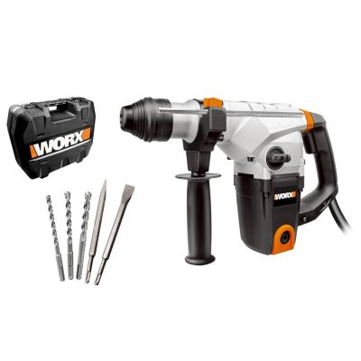 Perforateur 1250W WORX - WX333 (force de frappe 5J, 32 mm béton, mandrin 13 mm, vitesse variable, livré avec 2 burins et 3 forets)