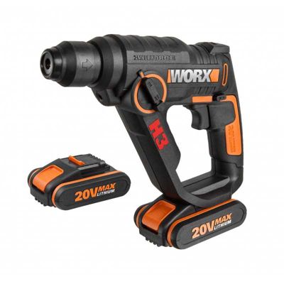 Perforateur 3 en 1 WX390.1 20 V SDS 1,2 J avec 2 batteries 2 Ah pour perçage et découpe - Worx