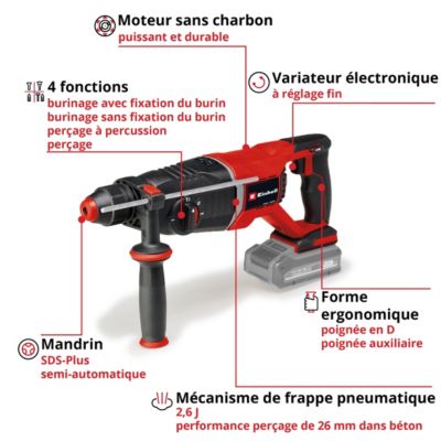 Perforateur SDS Plus sans fil sans batterie 18 V - énergie de frappe 2,6 J - Einhell TP-HD 18/26 D Li BL - Solo